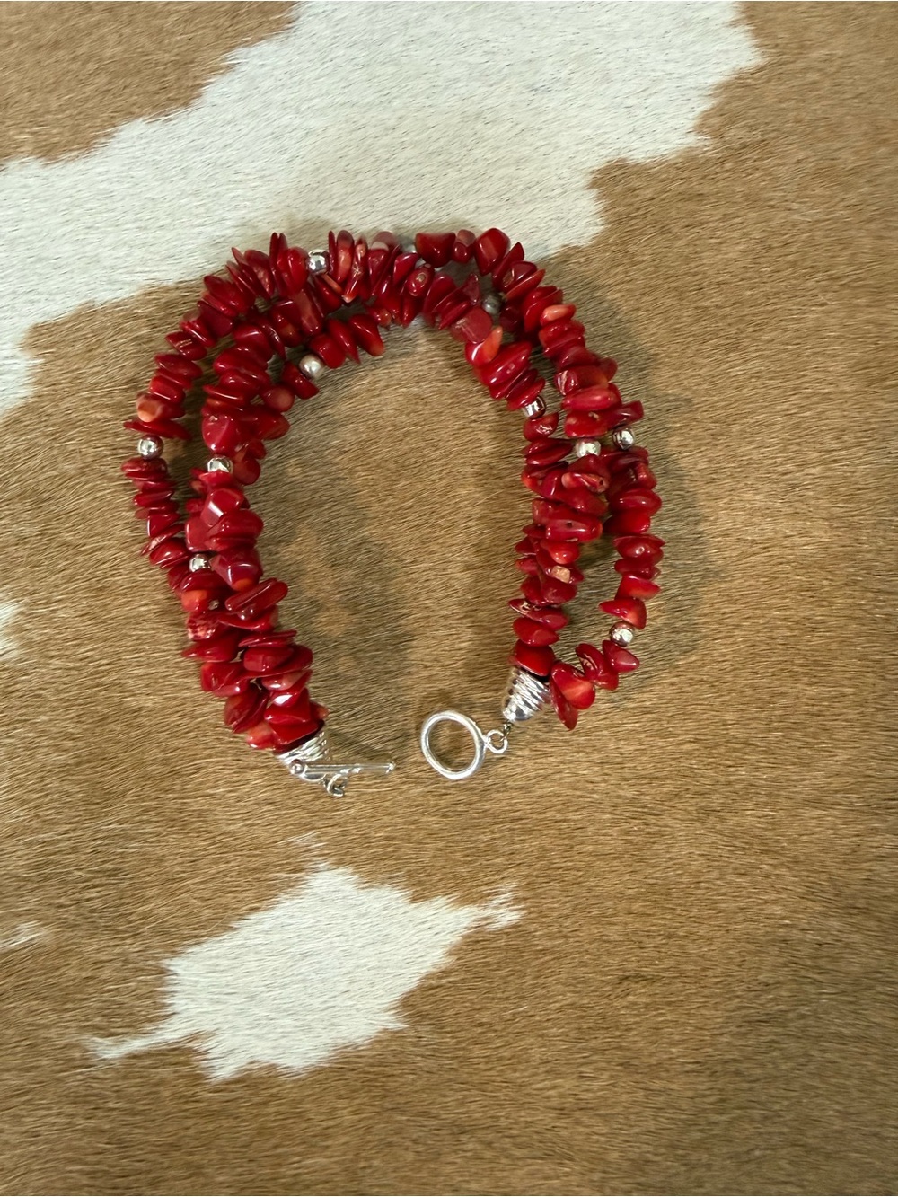 Coral Chip Bead Statement Bracelet - Unbranded sterling Silver